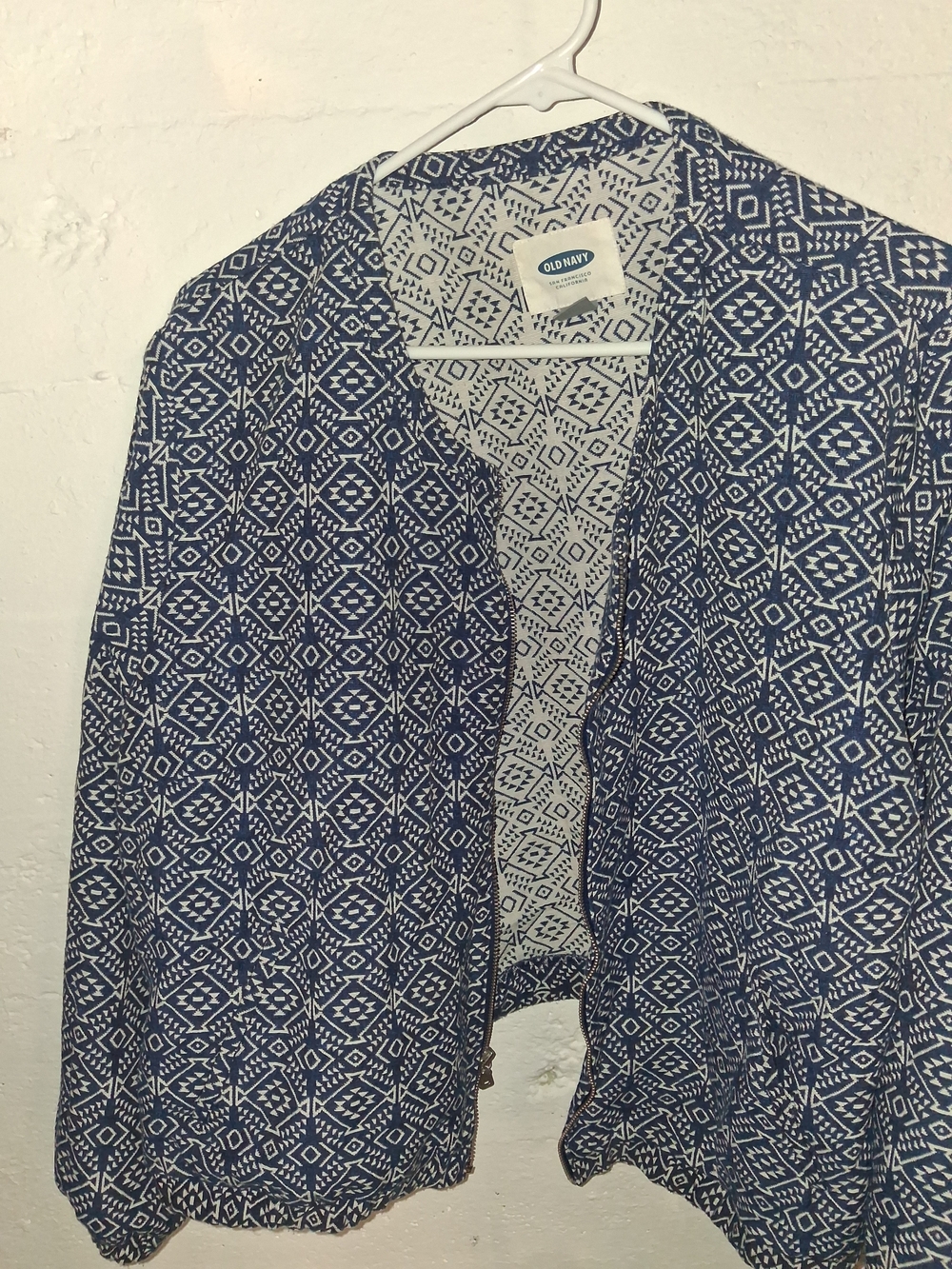 Old Navy Women’s Blue Patterned Open-Front Jacket
